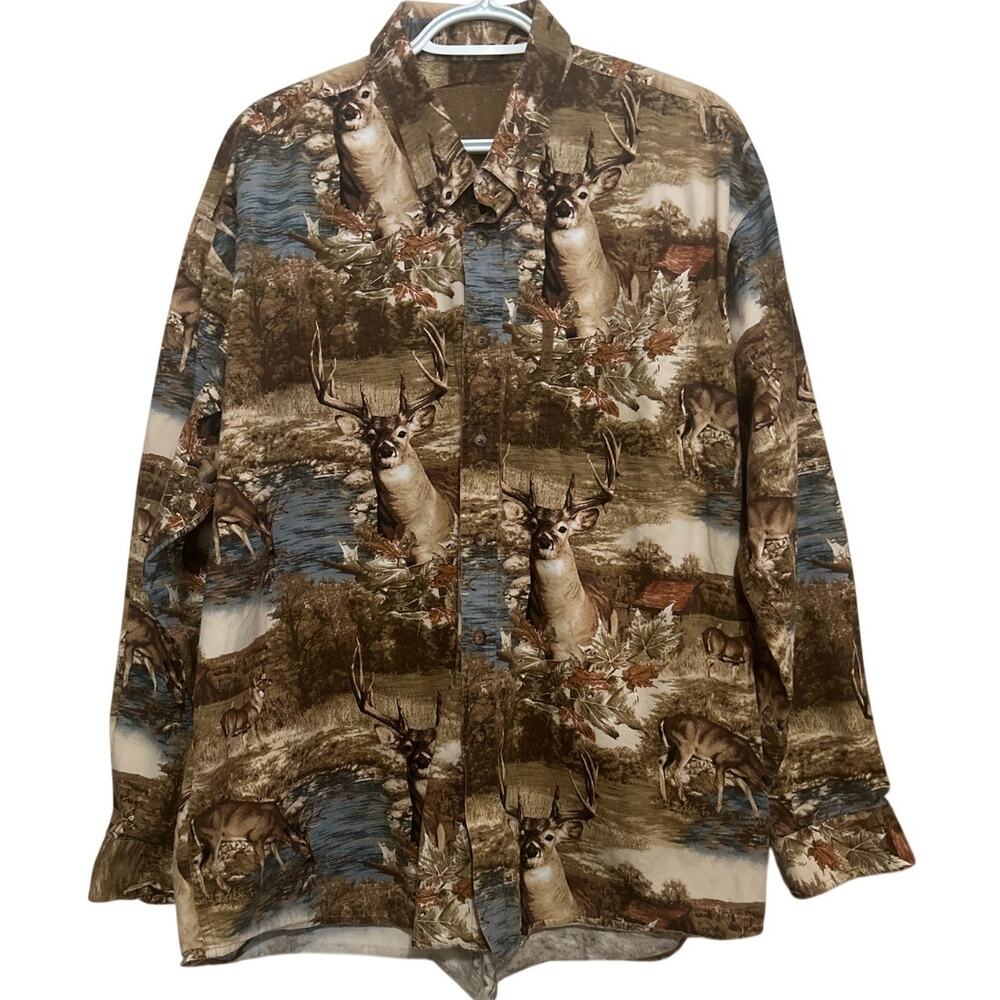 North River Mens All Over Deer Print Long Sleeve Heavy Button Down Shirt Size XL